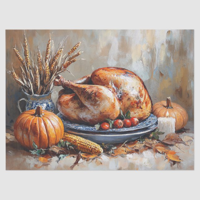 Autumn Harvest Turkey Feast Decoupage Tissue Paper (Front)
