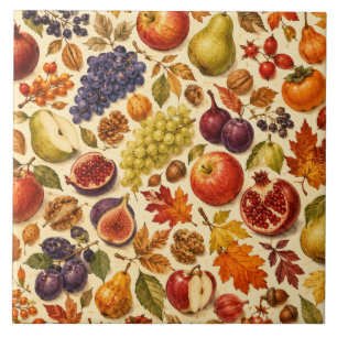 Autumn Harvest Watercolor Pattern Ceramic Tile