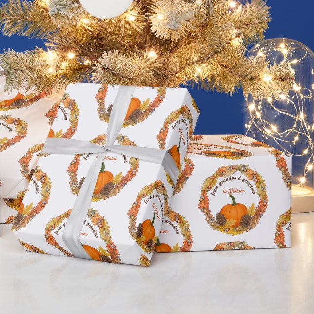 Autumn Harvest  Wreath Thanksgiving Wrapping Paper (Holidays)