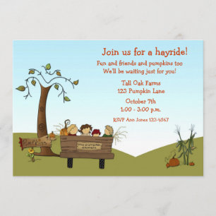 Autumn Hayride, Cart, Kids Invitation