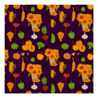 Autumn  Healthy Harvest Veggie And Fruits Throw Pi Poster