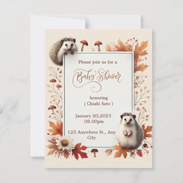 Autumn Hedgehog Baby Shower Invitation (Front)