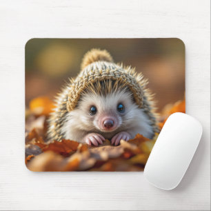 Autumn Hedgehog With Knitted Hat Mouse Pad