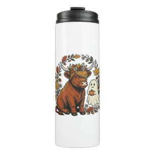 Autumn Highland Cow Ghost Vintage Engraving Shirt Thermal Tumbler