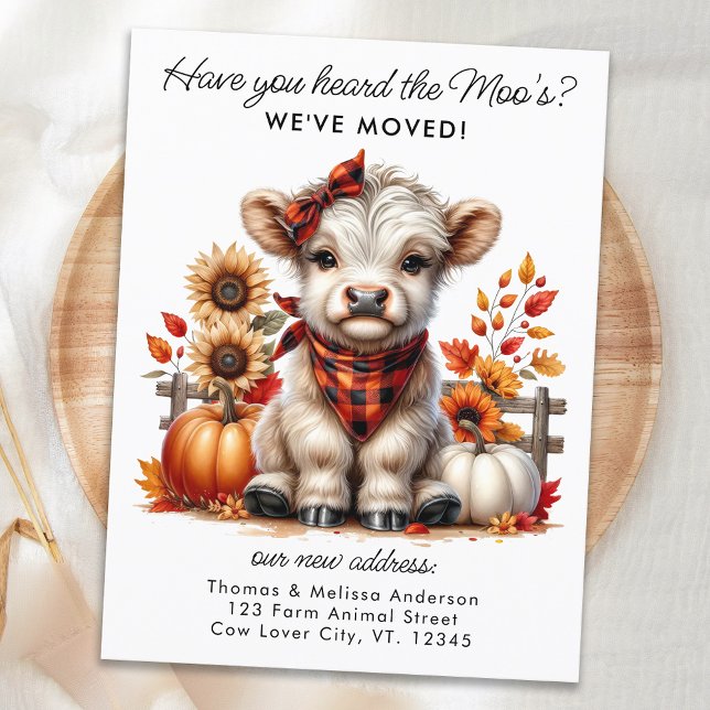 Autumn Highland Cow New Address We've Moved Moving Announcement Postcard (Creator Uploaded)