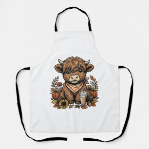 Autumn Highland Cow Vintage Fall Farmhouse Art Apron