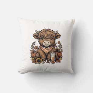 Autumn Highland Cow Vintage Fall Farmhouse Art Cushion