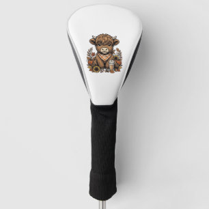 Autumn Highland Cow Vintage Fall Farmhouse Art Golf Head Cover