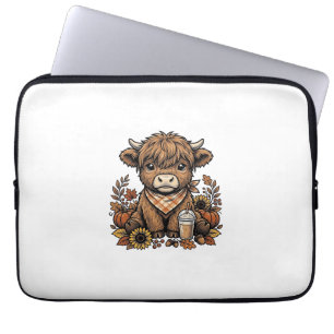 Autumn Highland Cow Vintage Fall Farmhouse Art Laptop Sleeve