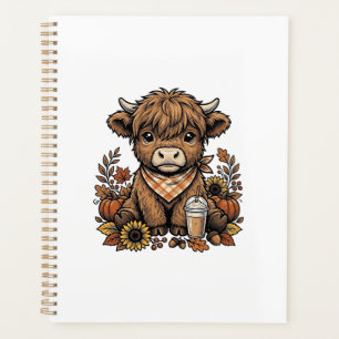 Autumn Highland Cow Vintage Fall Farmhouse Art Planner
