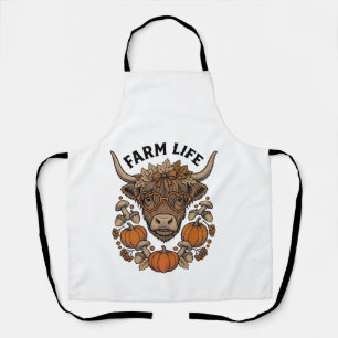 Autumn Highland Cow With Heart Glasses Apron