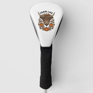 Autumn Highland Cow With Heart Glasses Golf Head Cover