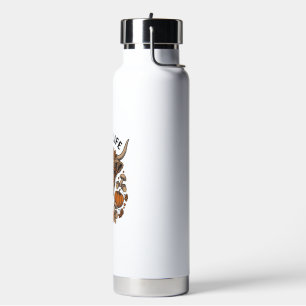 Autumn Highland Cow With Heart Glasses Water Bottle