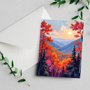 Autumn Hills Fall Leaves Foliage Watercolor Card