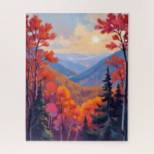 Autumn Hills Fall Leaves Foliage Watercolor Jigsaw Puzzle