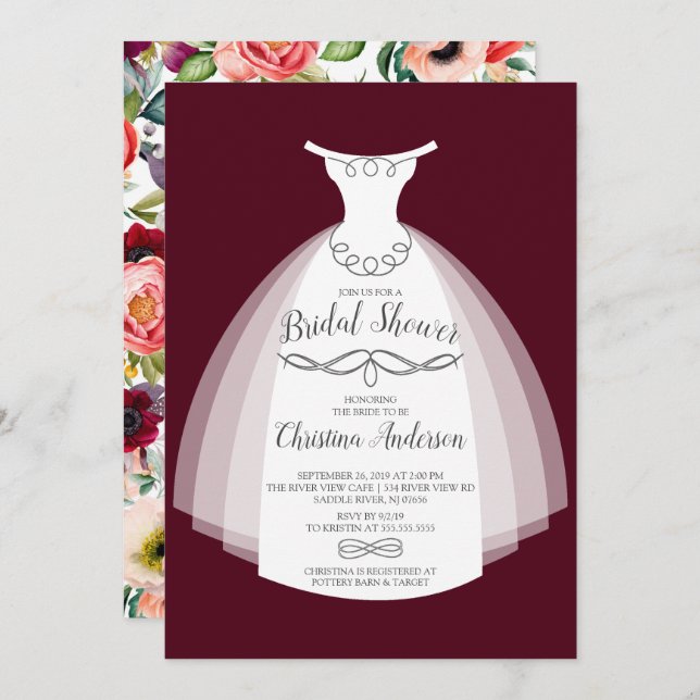 Autumn Hobo Floral Bride Gown Bridal Shower Invitation (Front/Back)