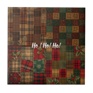 Autumn Holiday Quilt – Festive Plaid, Pinecones & Ceramic Tile
