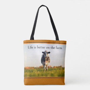 Autumn Holstein Cow Life is better on the farm Tote Bag