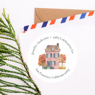 Autumn Home Whimsical Rustic Return Address Classic Round Sticker