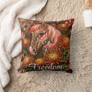 Autumn Horse Floral Chrysanthemums Personalised Cushion