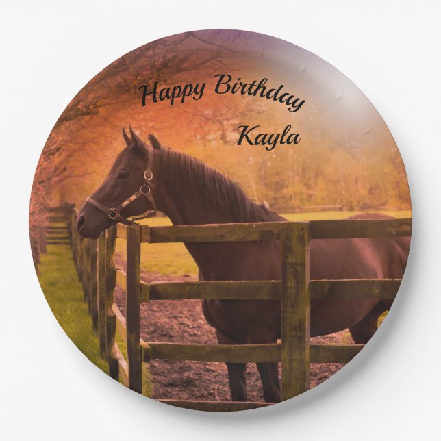 Autumn Horse Happy Birthday Personalised  Paper Plate (Front)