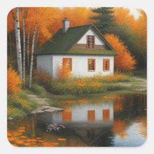  autumn house  square sticker