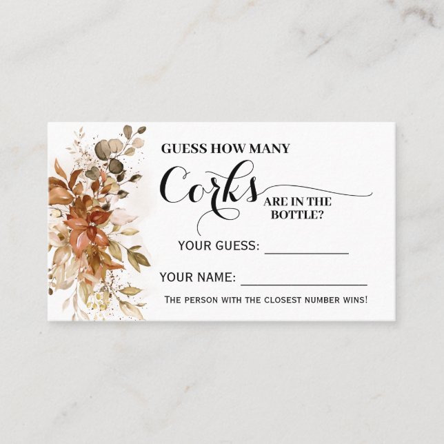 Autumn How many Corks Fall Bridal Shower Game card (Front)