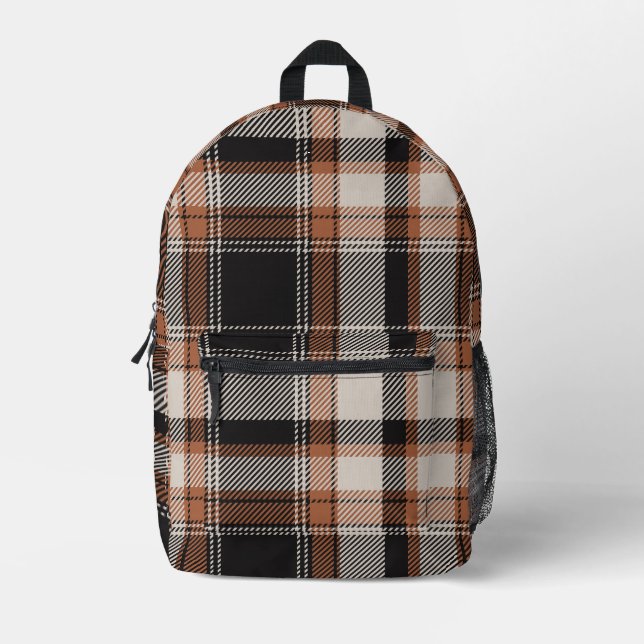 Autumn Hues Plaid Printed Backpack (Front)