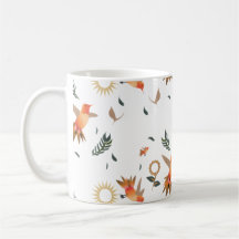 Autumn Hummingbird Floral Pattern Coffee Mug