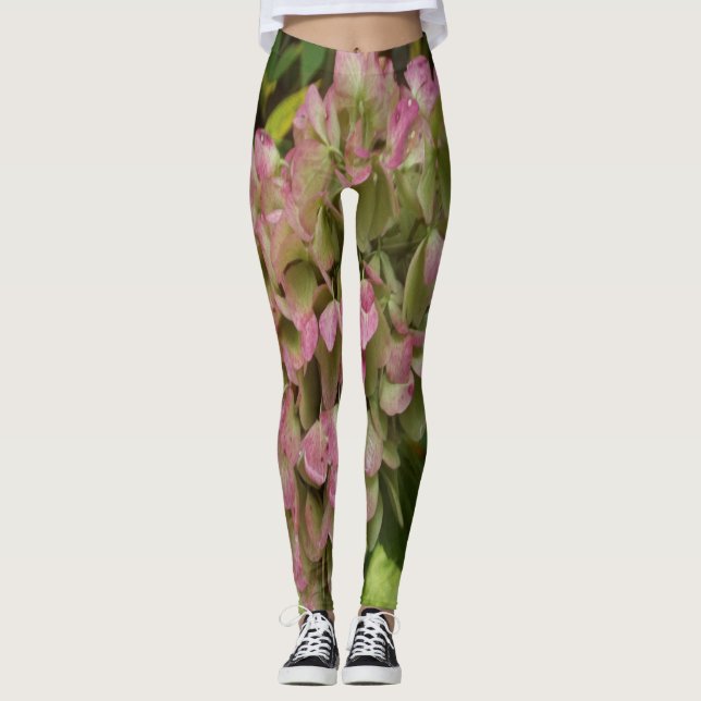 Autumn Hydrangea Bloom with Golden Hosta Leaves Leggings (Front)