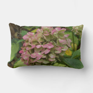 Autumn Hydrangea Bloom with Golden Hosta Leaves Lumbar Cushion