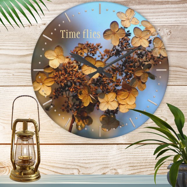 Autumn Hydrangea Time Flies Round Clock (Creator Uploaded)