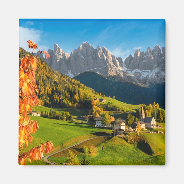 Autumn in a Dolomites landscape with church Magnet (Front)