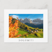 Autumn in a Dolomites landscape with church