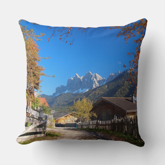 Autumn in a village in the Dolomites in Italy Cushion (Front)