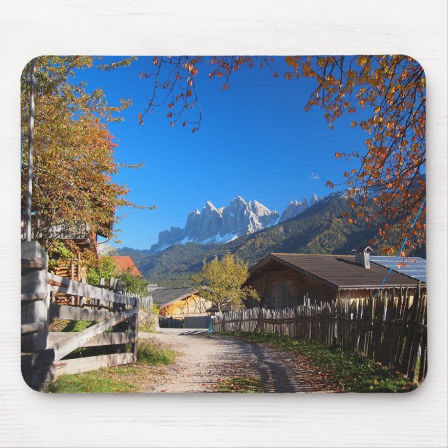 Autumn in a village in the Dolomites in Italy Mouse Pad (Front)