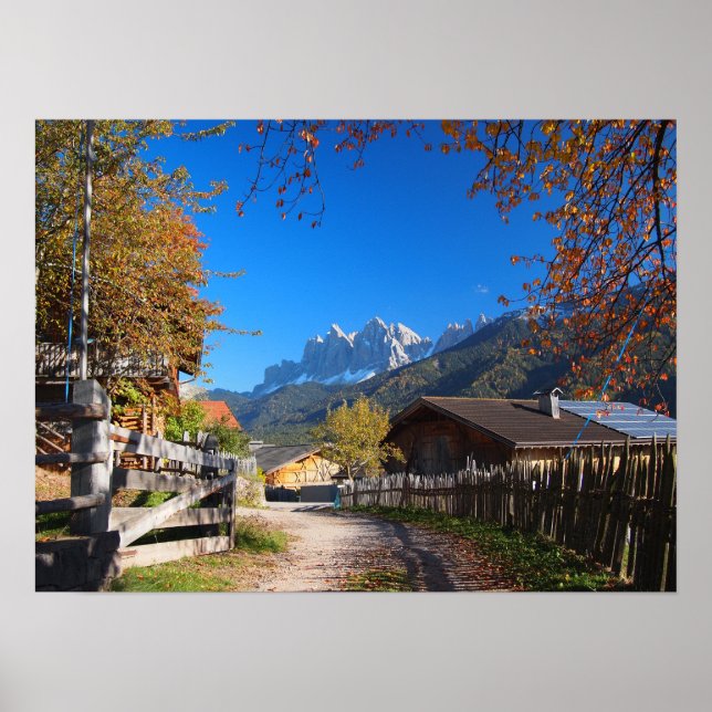 Autumn in a village in the Dolomites in Italy Poster (Front)