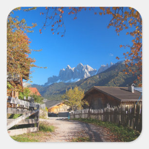 Autumn in a village in the Dolomites in Italy Square Sticker