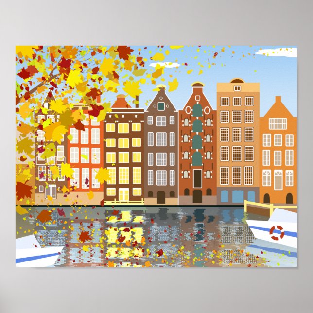Autumn In Amsterdam Colourful Cityscape Poster (Front)