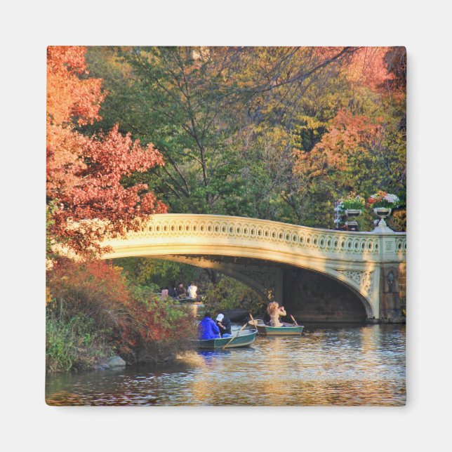 Autumn in Central Park: Boaters by Bow Bridge  #01 Magnet (Front)