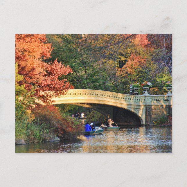 Autumn in Central Park: Boaters by Bow Bridge  #01 Postcard (Front)