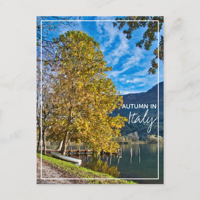 Autumn in Italy with tree and boat by the lake Postcard (Front)