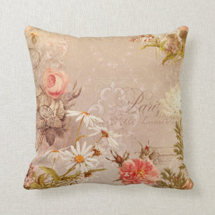 Autumn in Paris Vintage Floral Ephemera Damask  Cushion