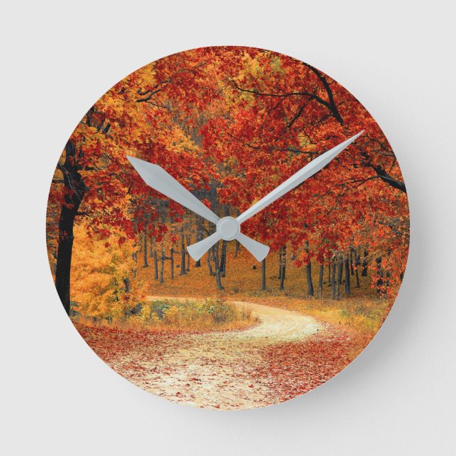autumn in the forest round clock (Front)