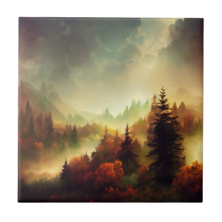 Autumn in the Mountains Landscape Ceramic Tile