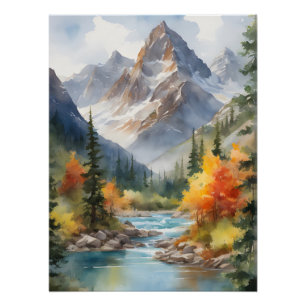 Autumn in the Mountains Watercolor Poster