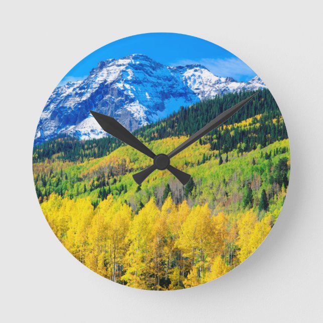 Autumn in the Rockies Round Clock (Front)