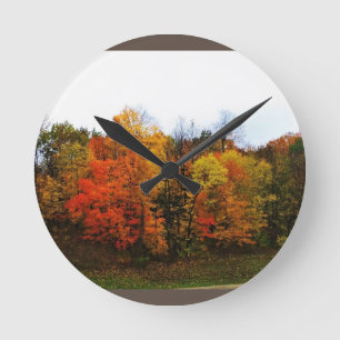 Autumn in West Bend, Wisconsin Round Clock