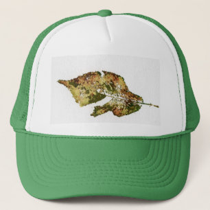 Autumn insect eaten nature leaf print trucker hat
