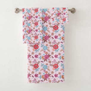 Autumn Inspired Roses Pattern Print Bath Towel Set